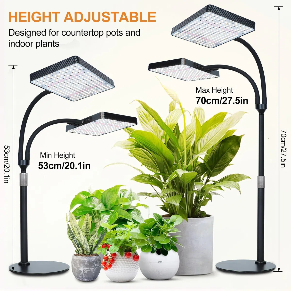 FECiDA 50 W, 2-głowicowa, pełne spektrum, lampa do roślin z programatorem czasowym do roślin pokojowych, lampa do uprawy roślin pokojowych, z lampami do uprawy kwiatów, warzyw z timerem 4/8/12/16/20 h