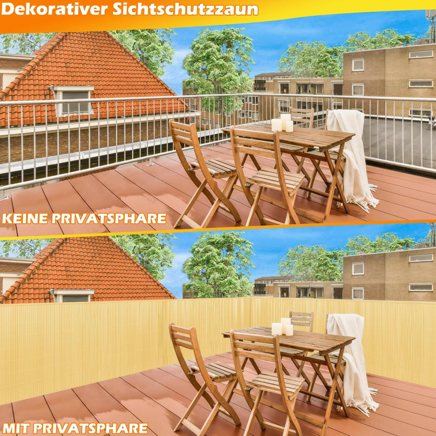 Mata maskująca z PCW, 160 x 400 cm, bambusowe ogrodzenie balkonowe z opaskami zaciskowymi, osłona balkonu, wzmocnienie 3-wagowe, ochrona przed wiatrem, balkon, płot ogrodowy, odporny na