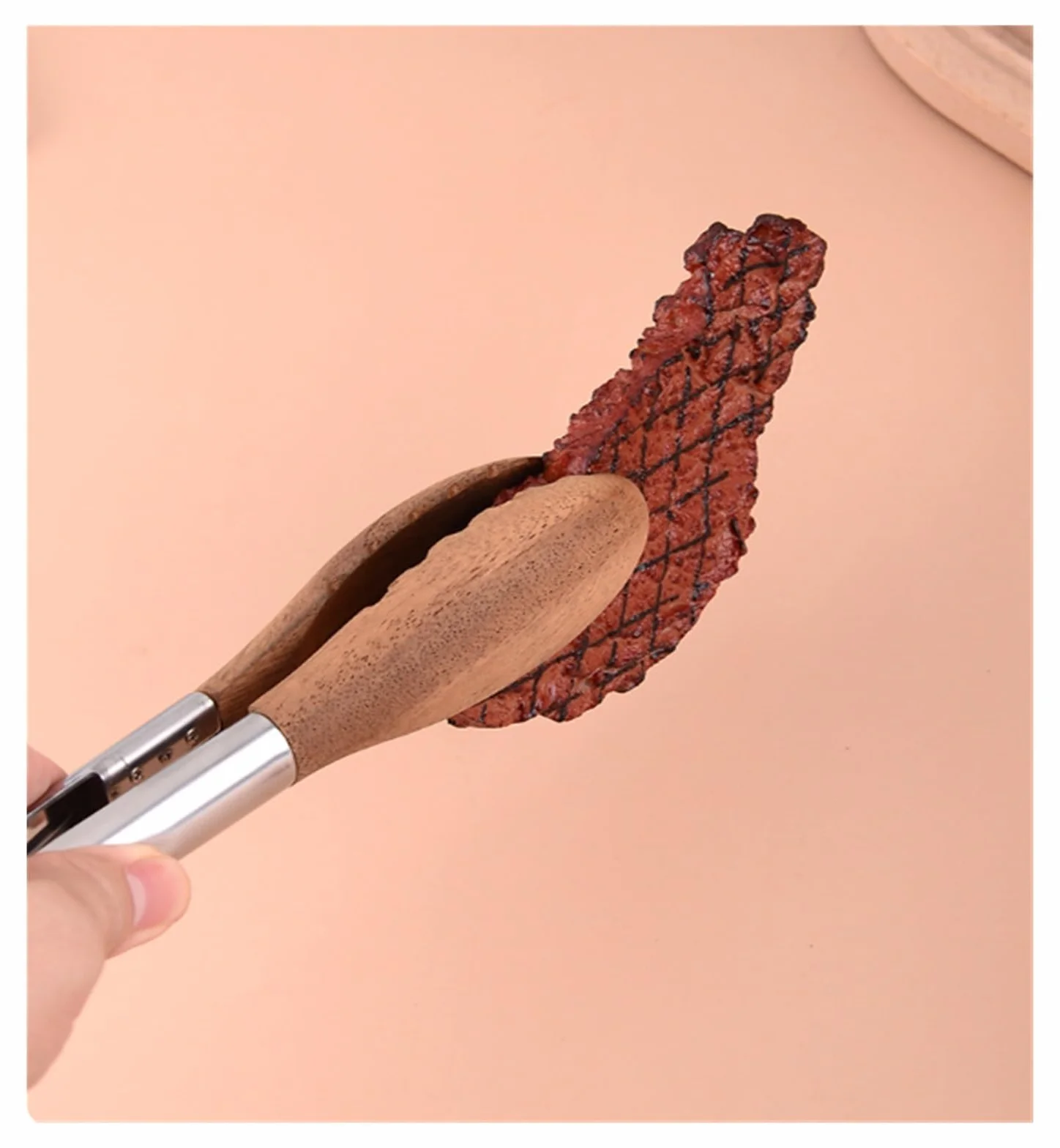 Szczypce Grilla Szczypce Do Grilla Ze Stali Nierdzewnej Z Drewnianą Główką, Odpowiednie Szczypiec Grillowania W Formie Bufetu Kuchenne(29cm)