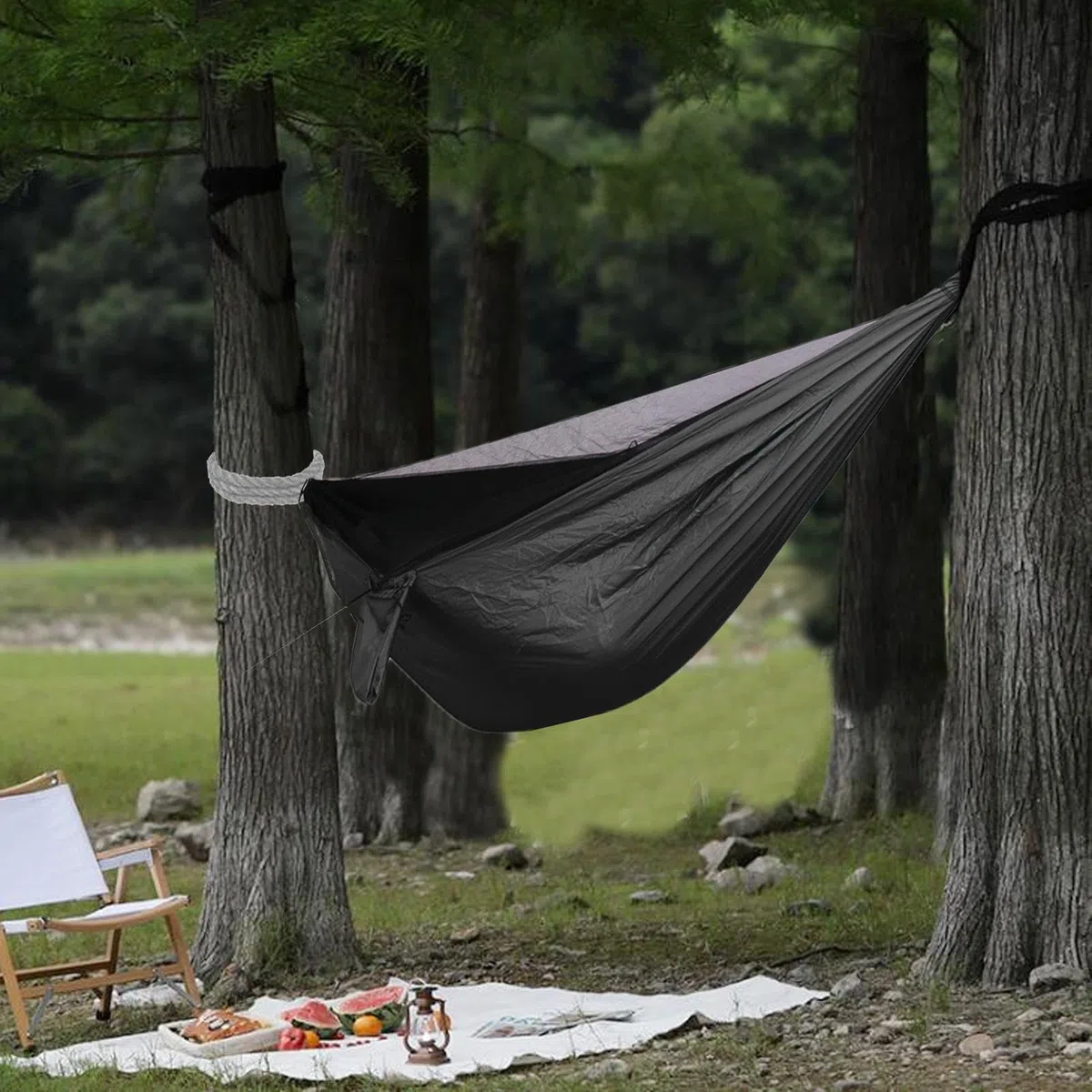 Hamak z siatką na ,Hamak z siatką na Składana plandeka hamakowa na sprzęt | z karabinkiem na kemping, piesze wycieczki, wędkarstwo, podróże na plażę, wędrówki z plecakiem, piknik na pod
