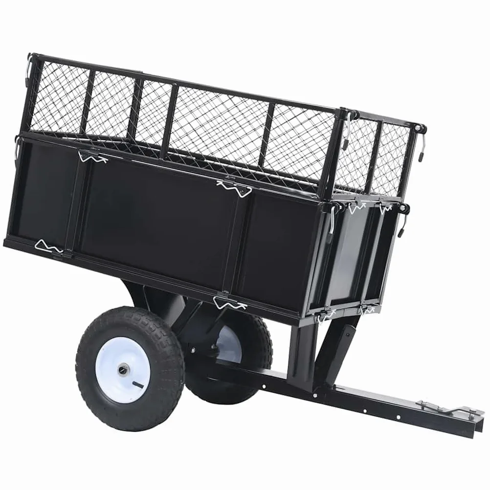 Przyczepa uchylna do kosiarki stalowej, obciążenie 150 kg, z kołami pneumatycznymi, 130 x 52 x 87 cm, uniwersalne sprzęgłe, składane ściany boczne do pielęgnacji ogrodu, rabatek, tarasów i