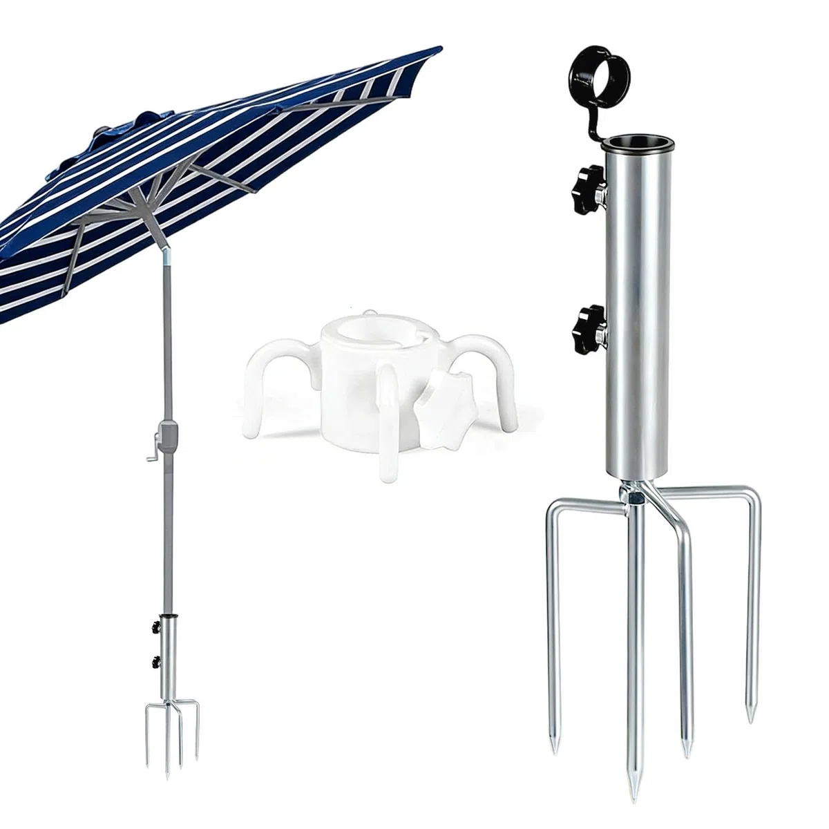 Trzpień do parasola przeciwsłonecznego, srebrny Lawn Spike na parasol, zdejmowany stojak na parasol przeciwsłoneczny z trzpieniem trawnikowym, stojak na parasol ogrodowy, parasol przeciwsłoneczny