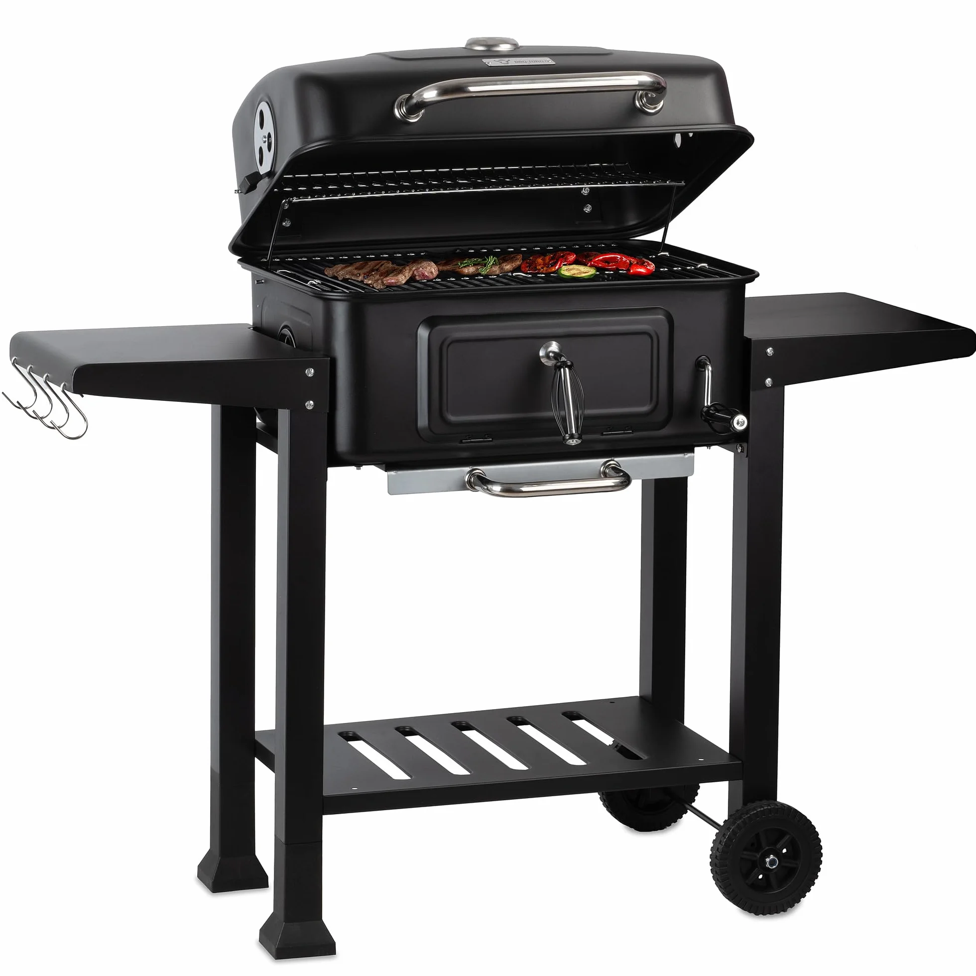 BBQ-Toro Grill na Węgiel Drzewny z Misą i Regulacją Wysokości, Pokrywką, Wózkiem i Termometrem - Duży Grill XXL