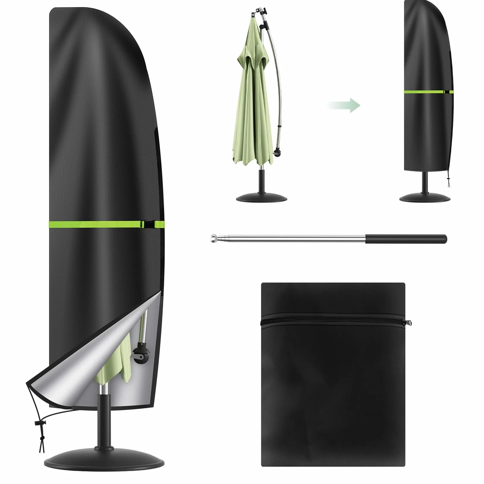 Basics pokrowiec na parasol przeciwsłoneczny, pokrowiec ochronny na parasol ogrodowy, 205 cm, czarny