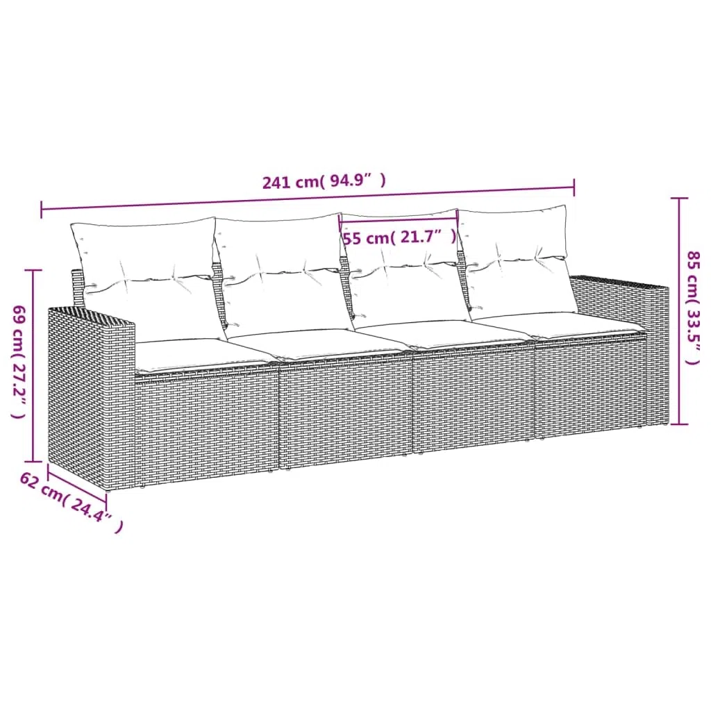 Zestaw Sofas do ogrodu 4-częściowy beżowy syntetyczny rattanowy z poduszkami | Modułowa konstrukcja, zdejmowane i nadające się do prania pokrowce, szerokie podłokietniki, idealne na taras lub patio