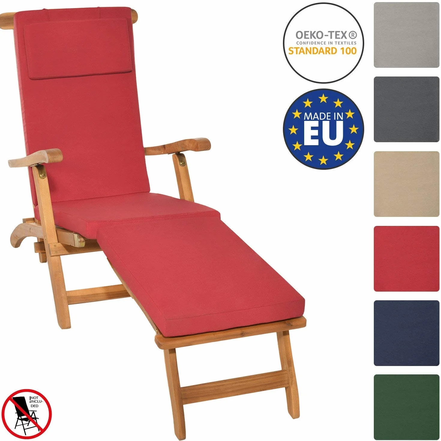 Beautissu materac poduszka na leżak LoftLux DC 175 x 45 x 5 cm Poducha na leżak ogrodowy ze zdejmowaną poszewką Czerwona