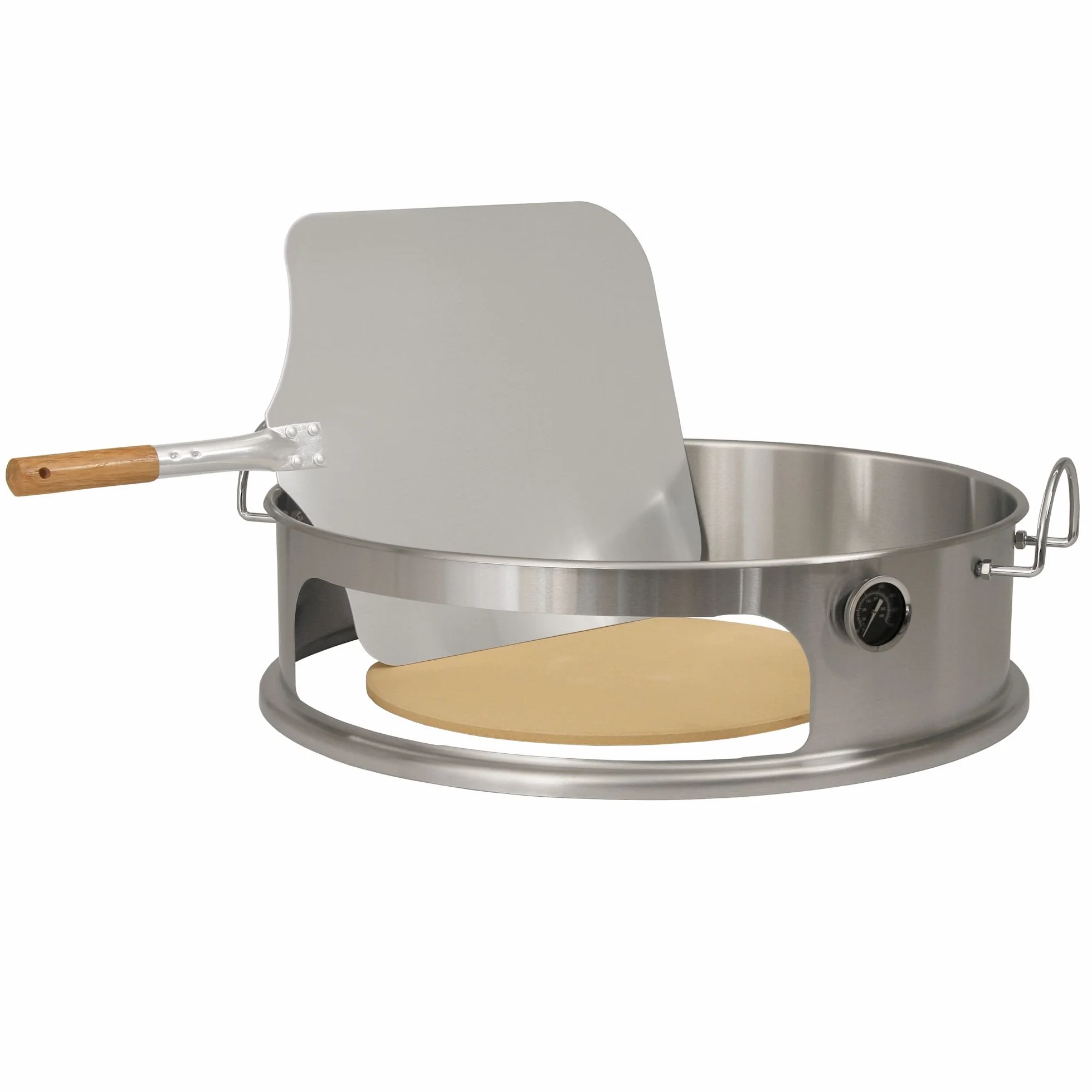 BBQ-Toro Element do pizzy ze stali nierdzewnej, Ø 57 cm, wkład do pizzy z łopatą, kamieniem do pizzy i termometrem