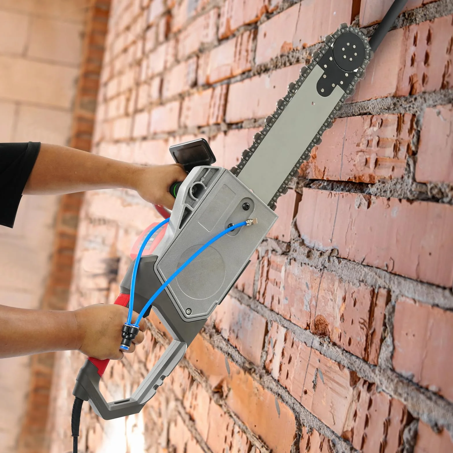 Elektryczna piła łańcuchowa do cięcia ścian, 5800 W, bezpyłowa, łańcuch diamentowy, chłodzenie wodne, głębokość cięcia 350 mm, do betonu, muru, renowacji, placu budowy