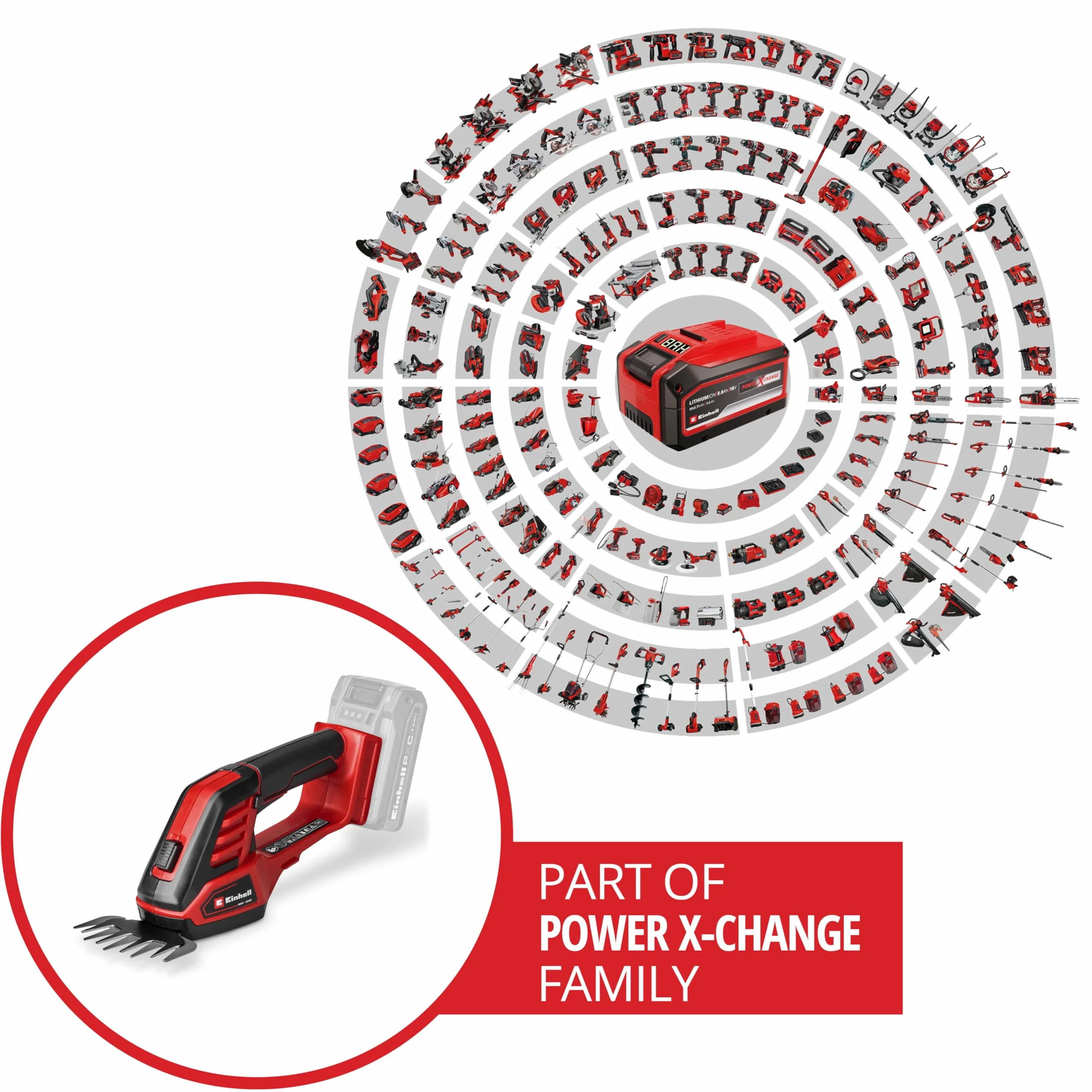 Einhell Akumulatorowe nożyce do trawy/krzewów GE-CG 18/100 Li - 3 w 1-Solo Power X-Change (18 V, w zestawie nóż do cięcia trawy 100 mm, nóż do cięcia krzewów 200 mm, nasadka do grabienia, bez
