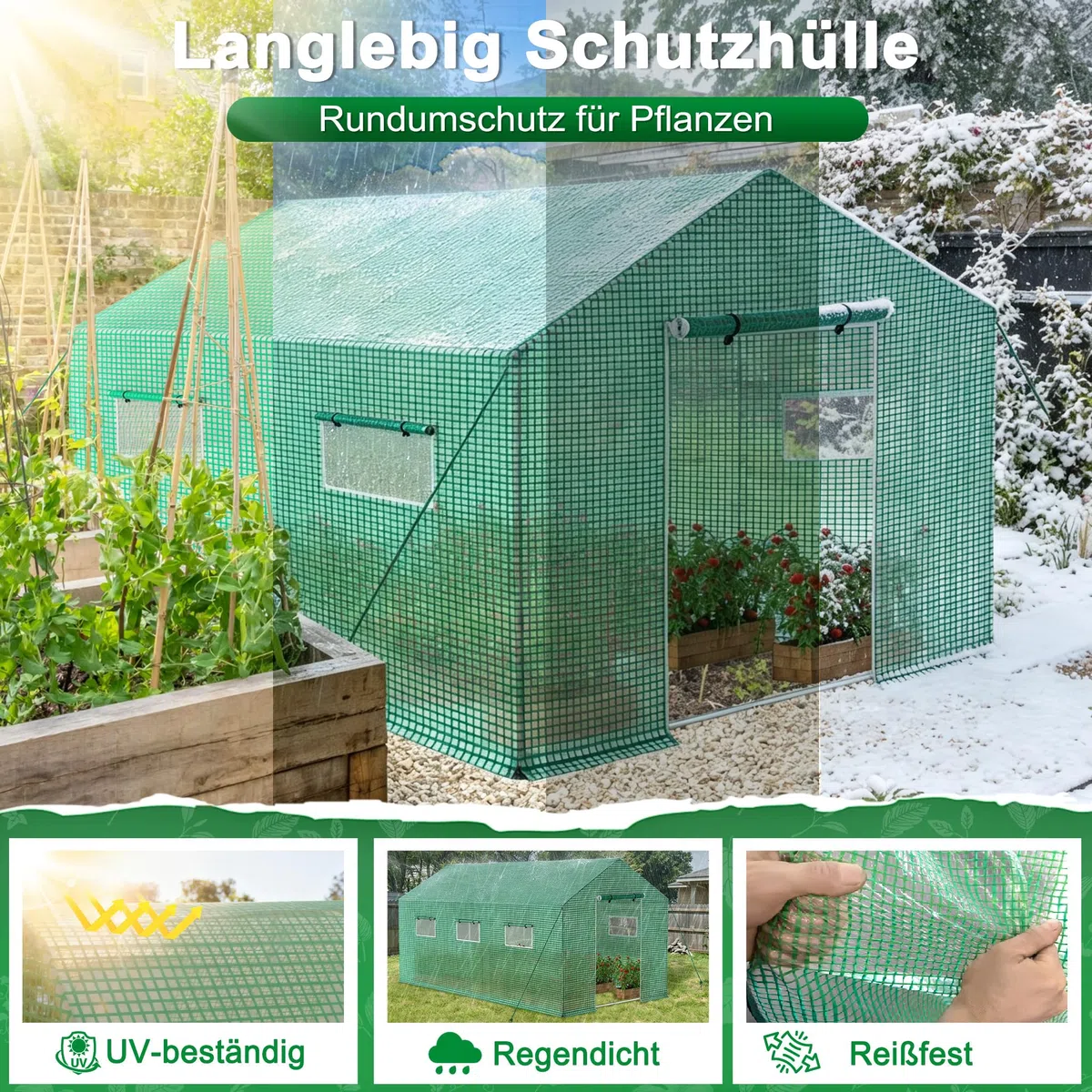 Froadp Szklarnia z możliwością wchodzenia, 3 x 2 x 2 m, foliowa szklarnia ogrodowa z ocynkowaną ramą stalową, odporna na promieniowanie UV folia PE, szklarnia na pomidory z oknami i drzwiami