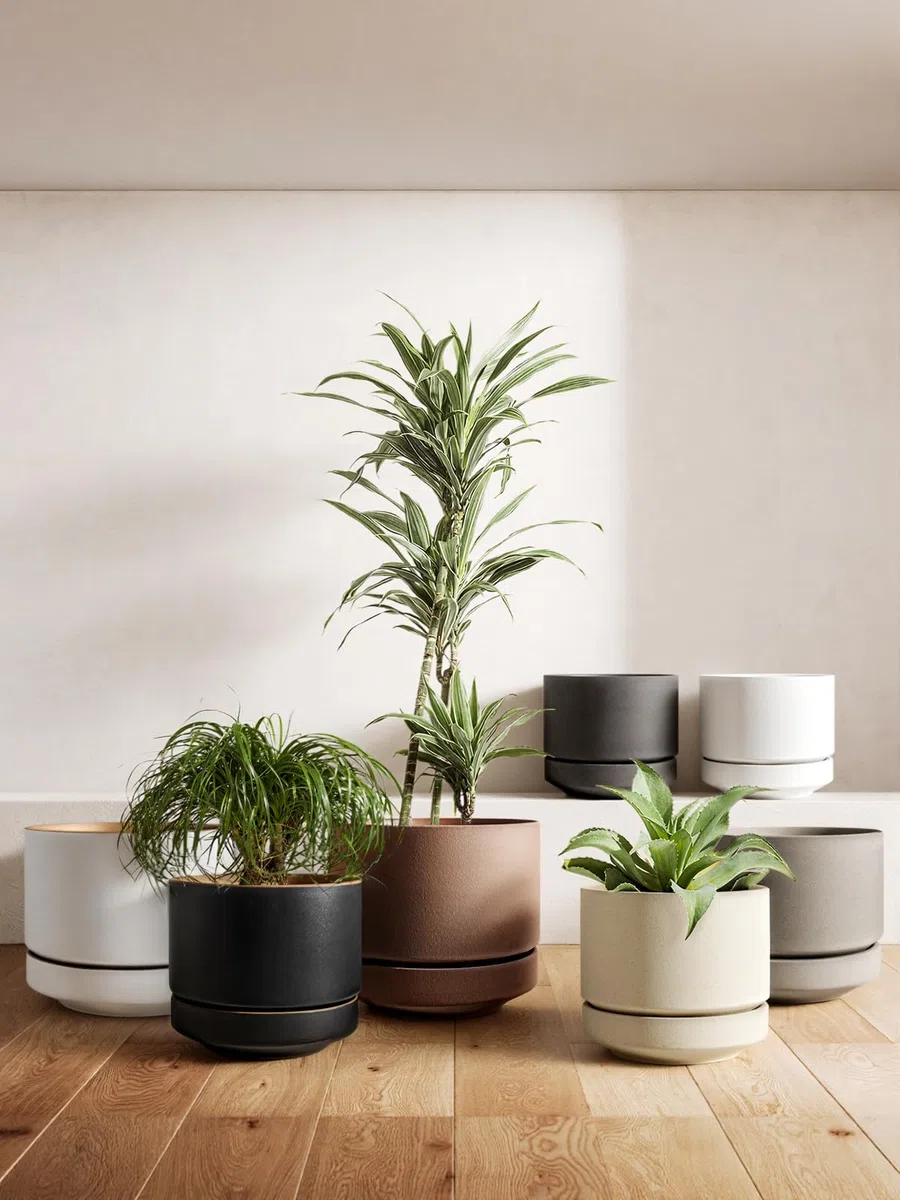 LE TAUCI Ceramiczna Doniczka 35 cm, Donica z Otworem Odpływowym i Podstawką, Nieszkliwiona Porowata Ceramika, do Domu, Patio i na Zewnątrz, Neutralna Szarość