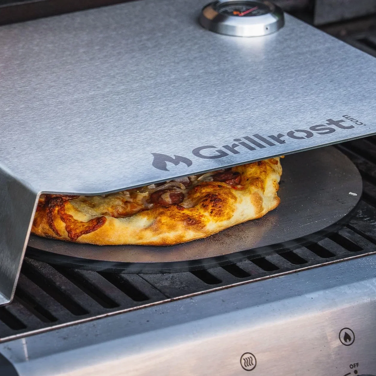 Grill gazowy do pizzy | Pokrywa do pizzy wykonana ze stali nierdzewnej - idealny ¿ar dla pizzy, jak z pieca opalanego drewnem