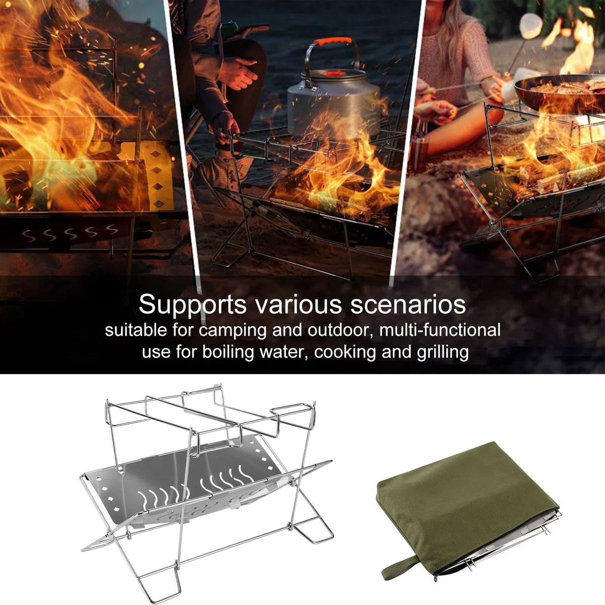 Do Ogniska Stal Nierdzewna Składany Ruszt | Przenośny Organizer Ogniskowy, Akcesoria Grillowe Do Ogrodu I Barbecue