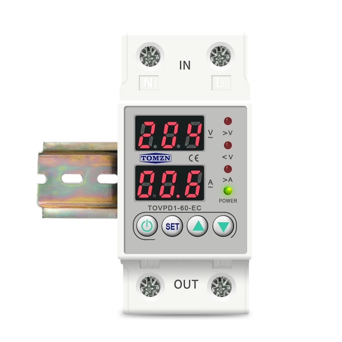 Regulowane zabezpieczenie przeciwprzepięciowe i podnapięciowe z podwójnym wyświetlaczem do szyn, przekaźnik ochronny 40A 63A 80A 100A 220V 230V