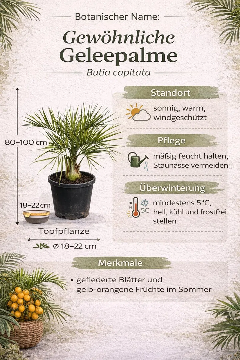 Zwykła palma galaretkowa 100-120 cm – Butia capitata – mrozoodporna palma do ogrodu i na taras – dekoracyjna roślina doniczkowa o egzotycznym charakterze