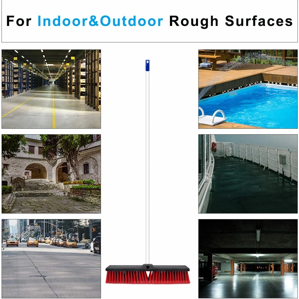 Stainless Steel Push Broom 17.7 in Wide Rough Surface Floor Scrub Brush Indoor Outdoor
