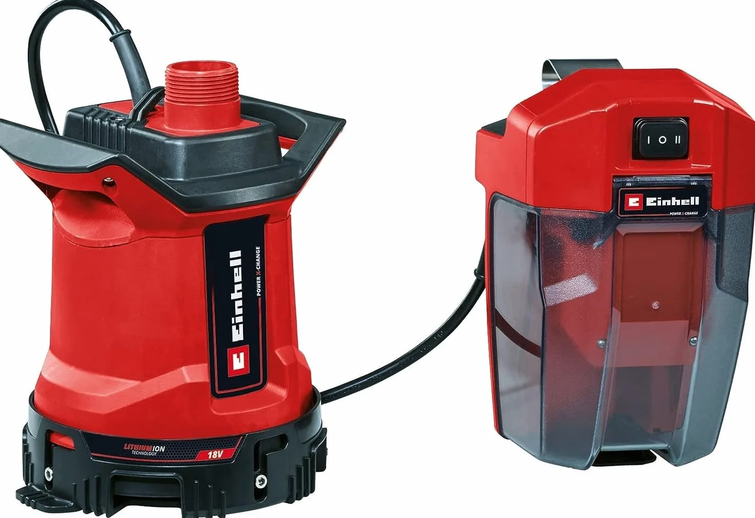 Einhell Akumulatorowa pompa do wody brudnej GE-DP 18/25 LL Li-Solo Power X-Change (18 V, wydajność przepływu 7000 l/h, płytkie zasysanie, wysokość podnoszenia 5 m, tryb ECO i BOOST, bez akumulatora)