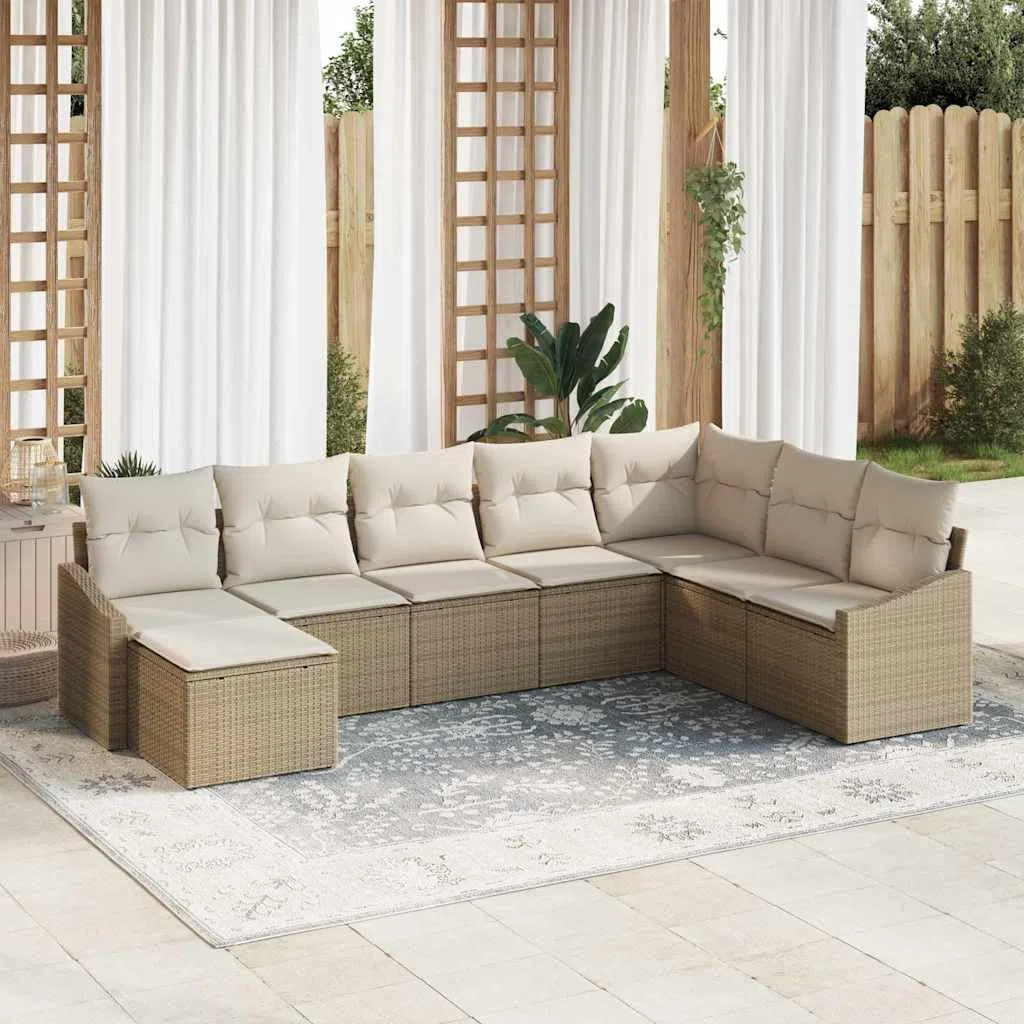 Sofa outdoorowa z poduszkami, 8-częściowy, beżowa i kremowa, polirattanowa, modułowa sofa ogrodowa, zestaw do ogrodu i na taras