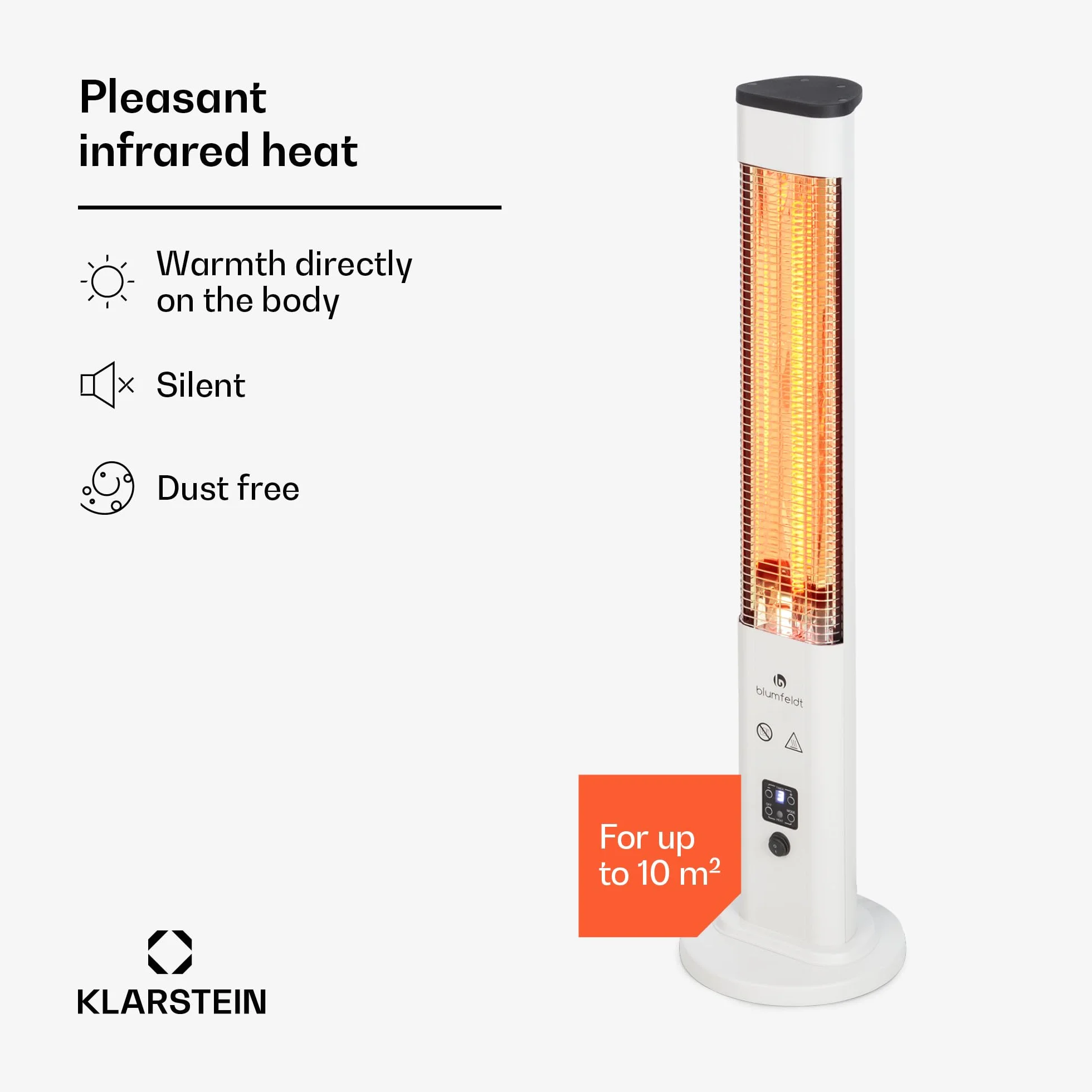 Blumfeldt Heat Guru Plus - Promiennik In & Out, ogrzewanie postojowe, moc: 1200 W, 9-godzinny timer, węglowy element grzewczy, 3 stopnie grzania, obudowa ze stopu aluminium anodowanego - kolor biały