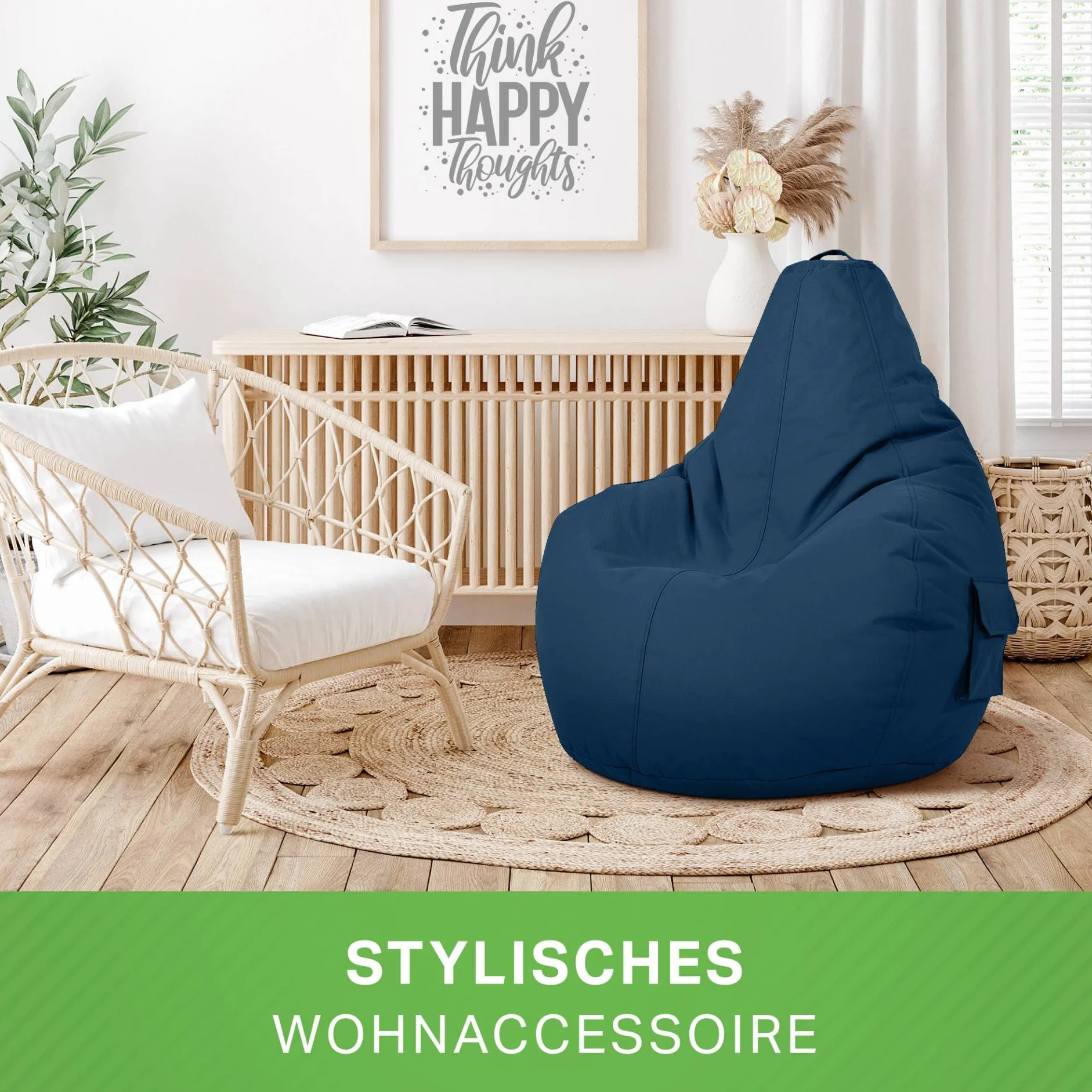 Green Bean Zestaw 2 worków do siedzenia + taboret, gotowe wypełnienie, wytrzymałe, nadające się do prania, odporne na zabrudzenia, dla dzieci i dorosłych, poduszka na podłogę, fotel relaksacyjny, dla