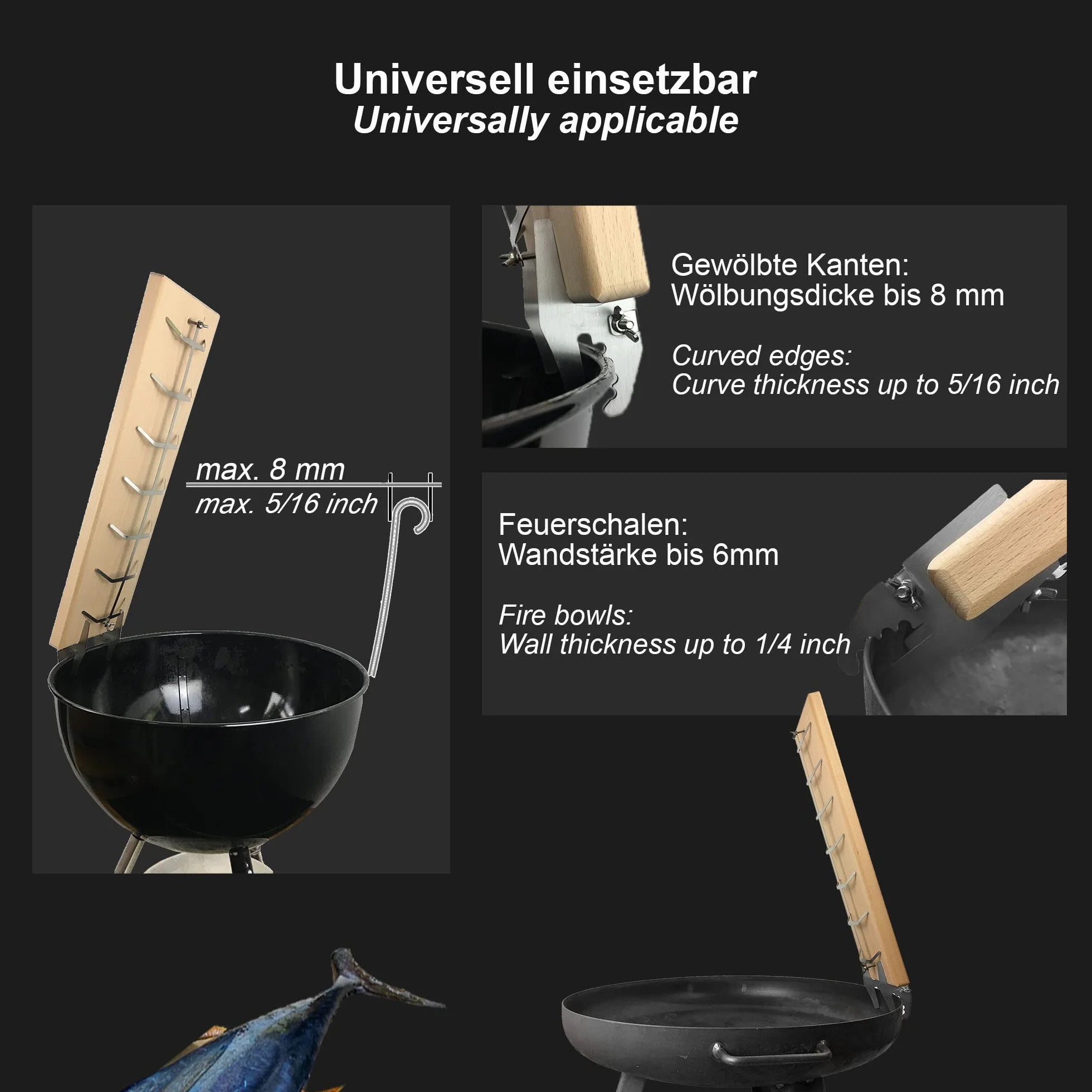 Bargen Deski do wędzenia łososia z uchwytem ze stali nierdzewnej – akcesoria do grilla premium do palenisk i grilla kulowego (zestaw 2 szt.)