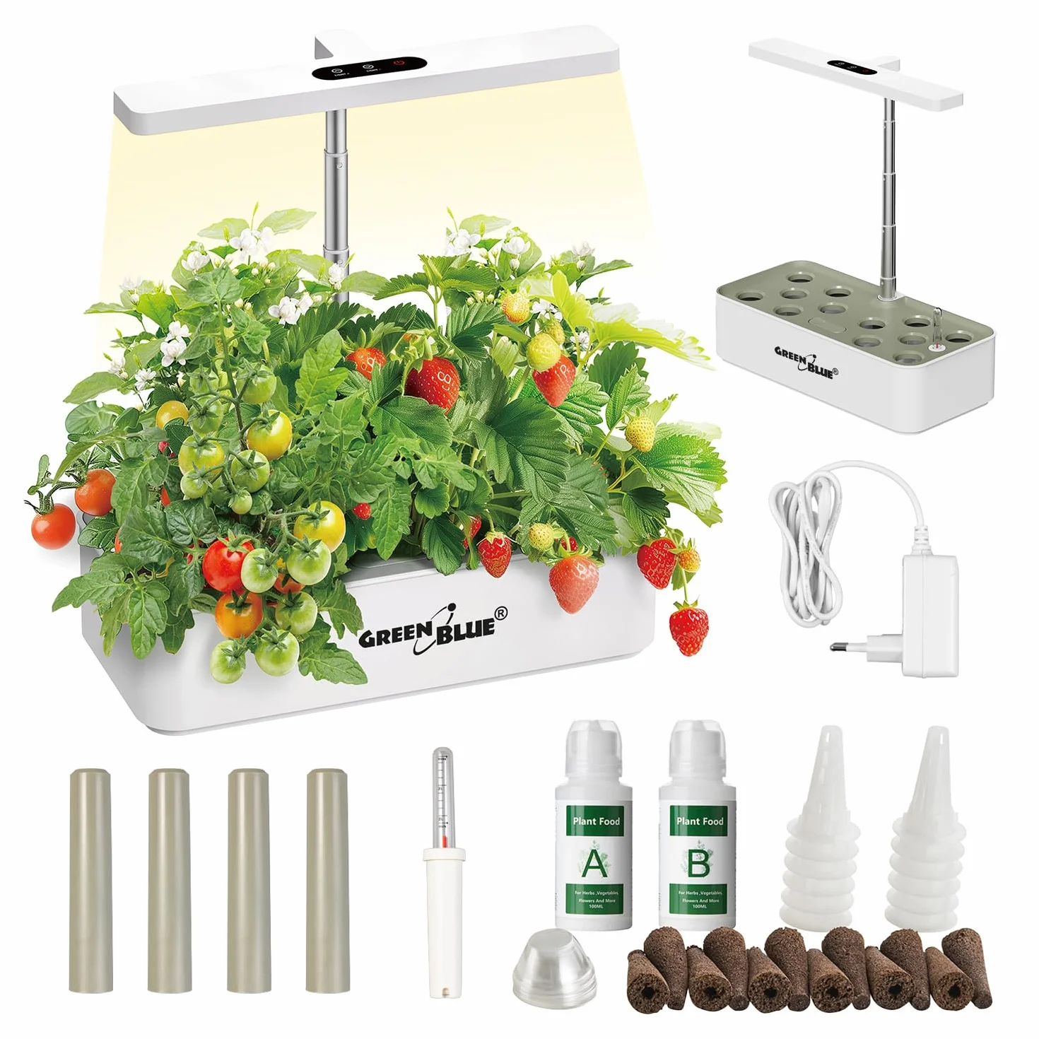 GreenBlue GB133 Inteligentna doniczka SMART 12 roślin 4 L | Automatyczna uprawa | Ekran dotykowy | Regulowane oświetlenie 55-315 mm