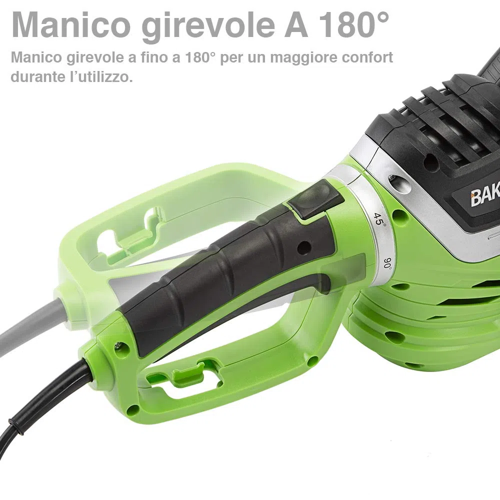 BAKAJI Elektryczne nożyce do żywopłotu, moc 710 W, ostrze, 69 cm, elektryczna piła do żywopłotu, trymer do trawy, noże ogrodowe ze stali i ergonomiczny uchwyt, obrotowy o 180 stopni