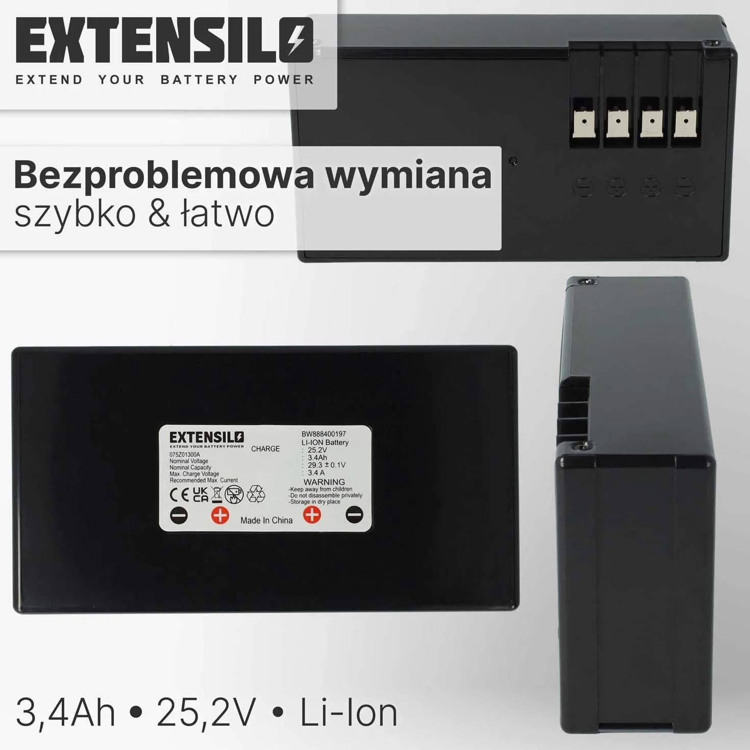 Akumulator kompatybilny z Stiga Autoclip 200, 223, 225, 228, 225s, 228s, 221, 125, 127 robot kosiarka (3400 mAh, 25,2 V, Li-Ion)