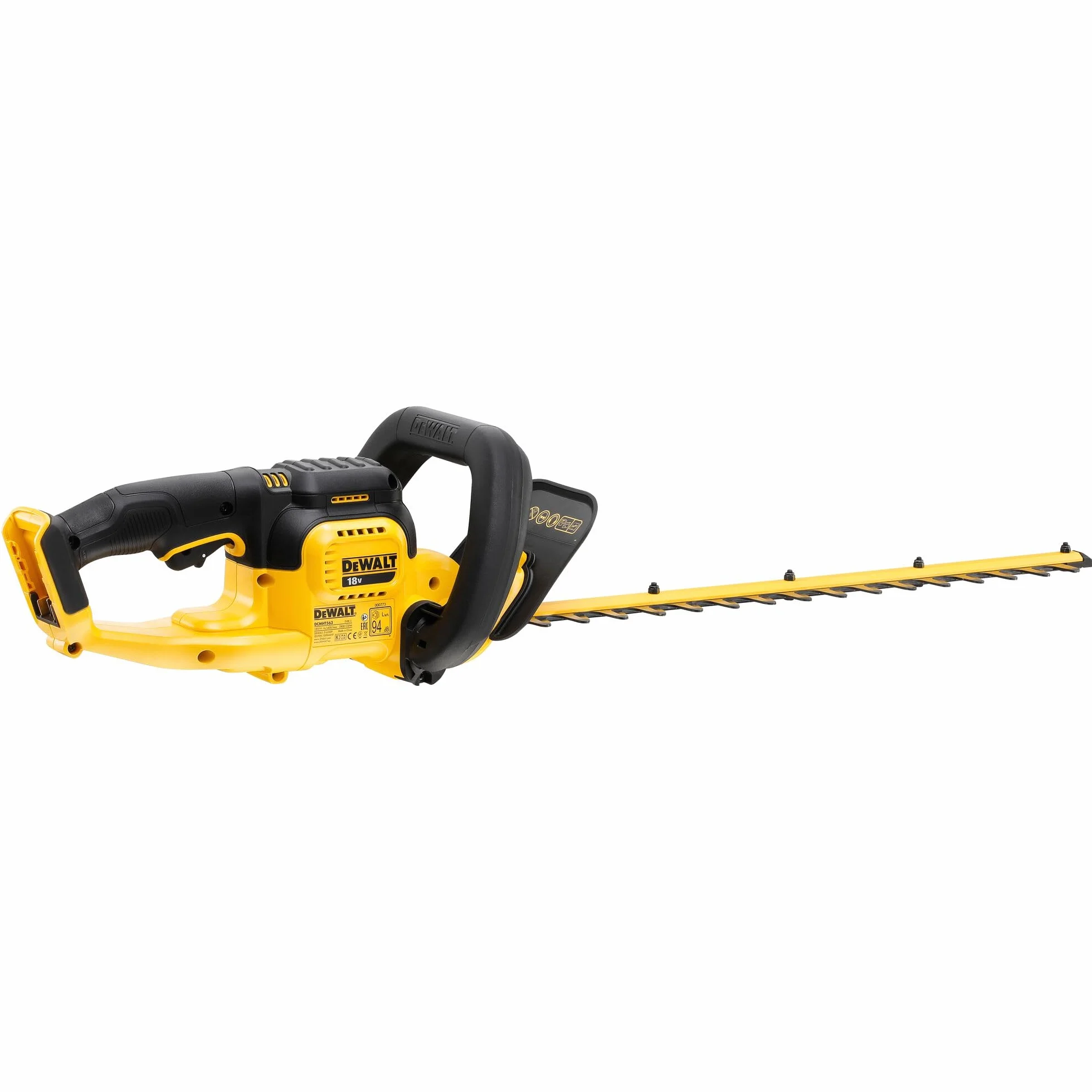 DEWALT Akumulatorowe nożyce do żywopłotu DCMHT563N (18 V, długość miecza 55 cm, grubość cięcia 25 mm, bardzo wytrzymała obudowa z tworzywa sztucznego Xenoy, w zestawie z futerałem na noże, dostawa bez akumulatora i ładowarki)