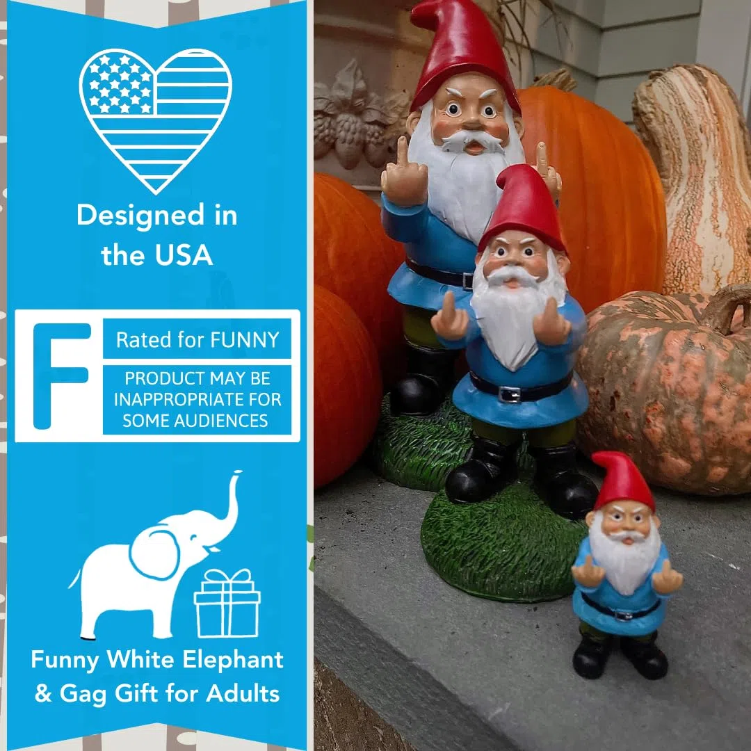 Gnometastic Statua krasnala środkowego palca, duża wysokość 31,8 cm - oryginalna figurka krasnala ogrodowego z podwójnym ptakiem, dekoracja i ozdoba trawnika, zabawne krasnale ogrodowe, ozdoba