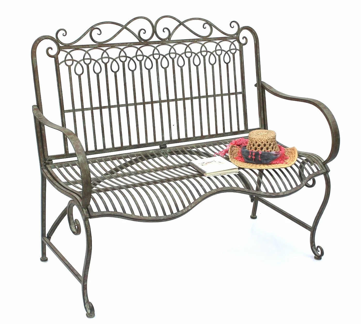 Ławka DanDiBo wykonana z metalowej ławki ogrodowej JC150014 Seat Park, 2-osobowa 110 cm patyna zielona