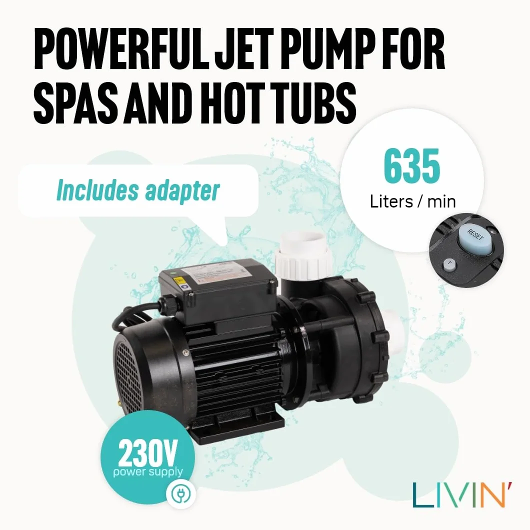 LIVIN' LX LP300 Jet Pompa Basenowa - Cyrkulacyjna Do Jacuzzi 2,2 kW / 3 HP - Filtrująca Do Basenu, 635 l/min, Nad Podłożem, 230 V/50 Hz, Cicha