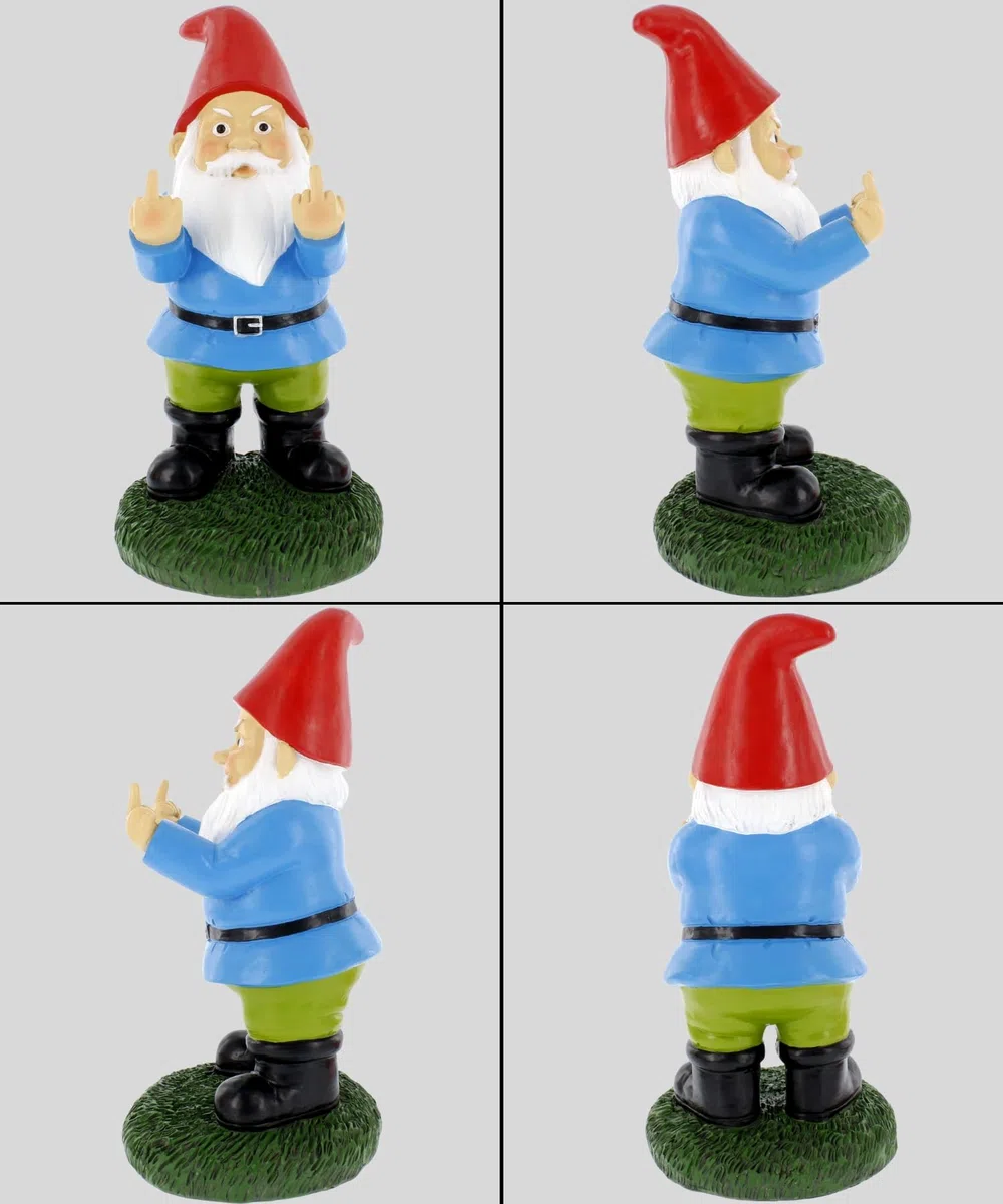 Gnometastic Statua krasnala środkowego palca, duża wysokość 31,8 cm - oryginalna figurka krasnala ogrodowego z podwójnym ptakiem, dekoracja i ozdoba trawnika, zabawne krasnale ogrodowe, ozdoba