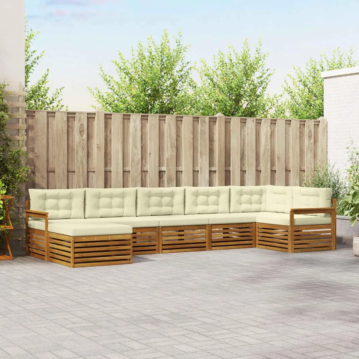 vidaXL Zestawy sof 7 pcs Naturalny i Kremowy Lite Drewno Akacji, Ogród, Wygodny zestaw wypoczynkowy, Siedzenie na zewnątrz, Patio, Nowoczesny taras, Meble wygodne