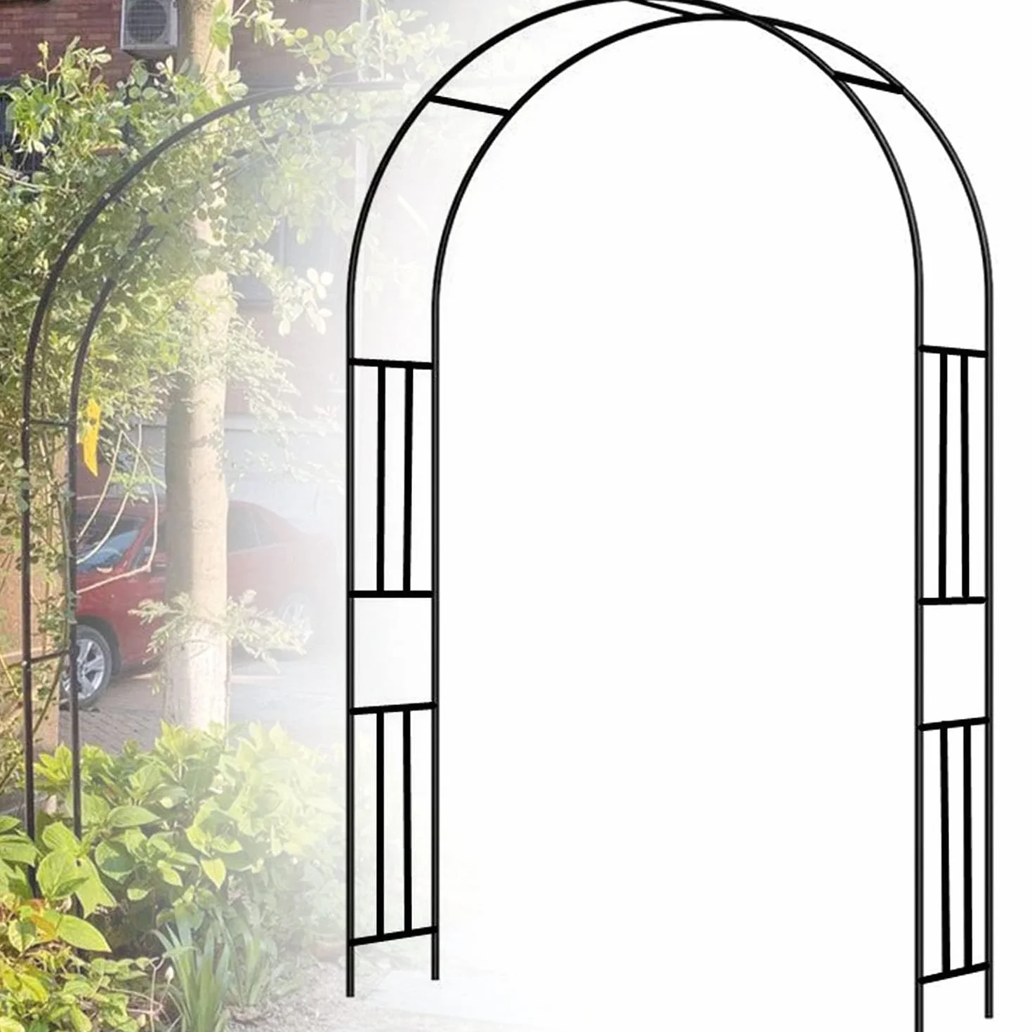 Metalowy łuk ogrodowy, wytrzymała pergola, wszystkie rodzaje roślin pnących, zewnętrzny dekoracja ślubna, czarny - 150 x 240 cm / 59 cali x 94 cali