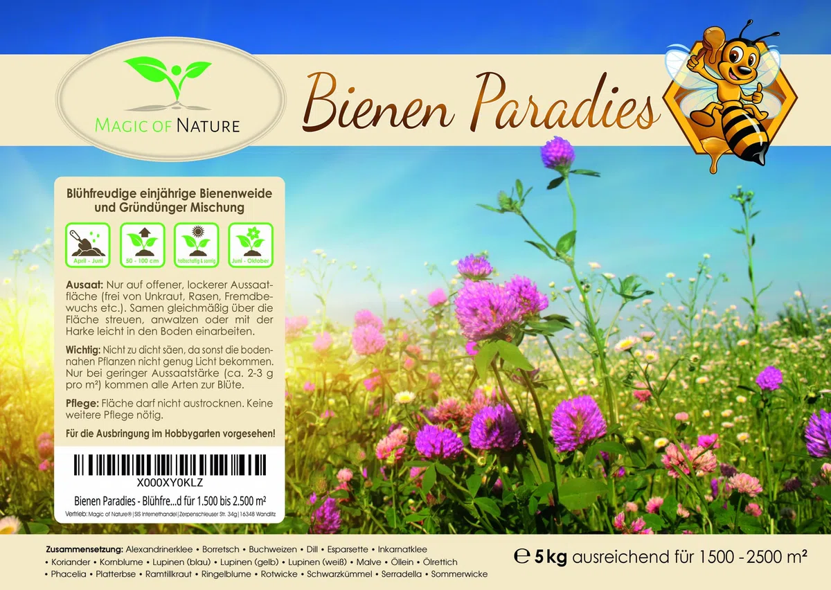 agic of Nature 5kg Mieszanka Nasion Kwiatów - Raj dla Pszczół - Łąka Kwietna Miododajna - Ponad 20 Odmian na Powierzchnię 1500-2500 m²