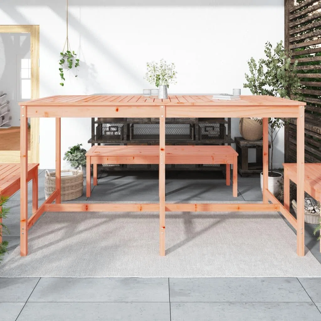 Klasyczny stół ogrodowy z litego drewna daglezji, 203,5 x 90 x 110 cm, stabilna drewniana rama na taras, balkon i do ogrodu, wytrzymały blat stołu do napojów i dekoracji