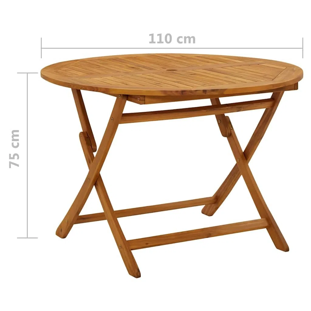 vidaXL Składany stół ogrodowy, 110 cm, lite drewno akacjowe, stolik ogrodowy, drewniany stół bistro