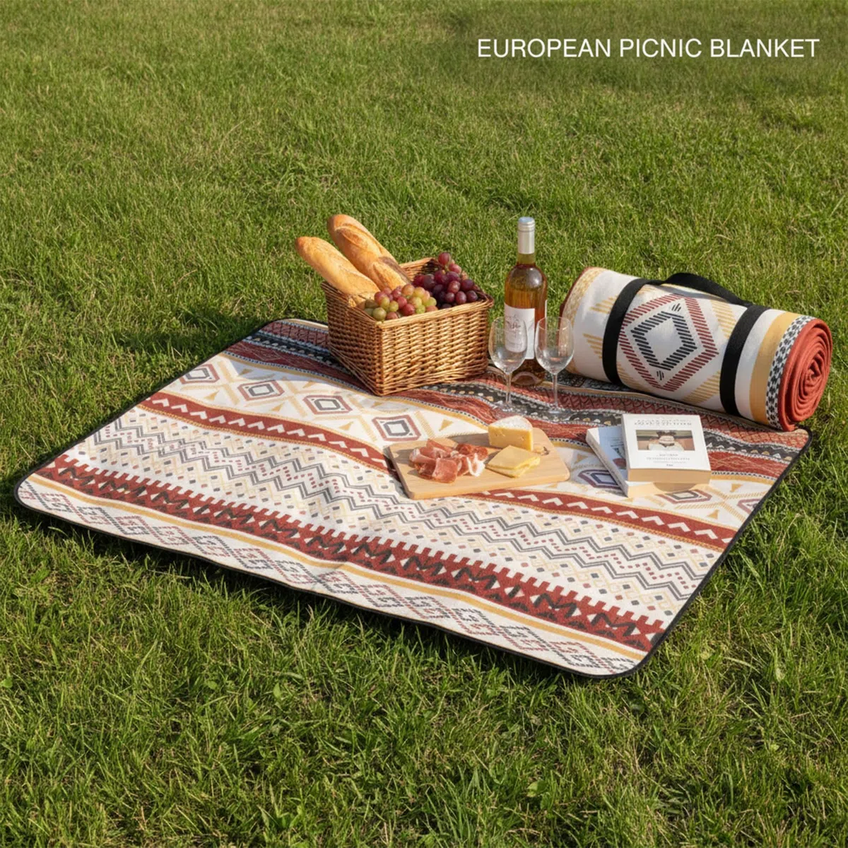 Wodoodporny koc piknikowy 200 x 200 cm - Zmywalny, przenośny i odporny na piasek na plażę, grill, kemping | Szybkoschnący duży ręcznik z torbą do przenoszenia