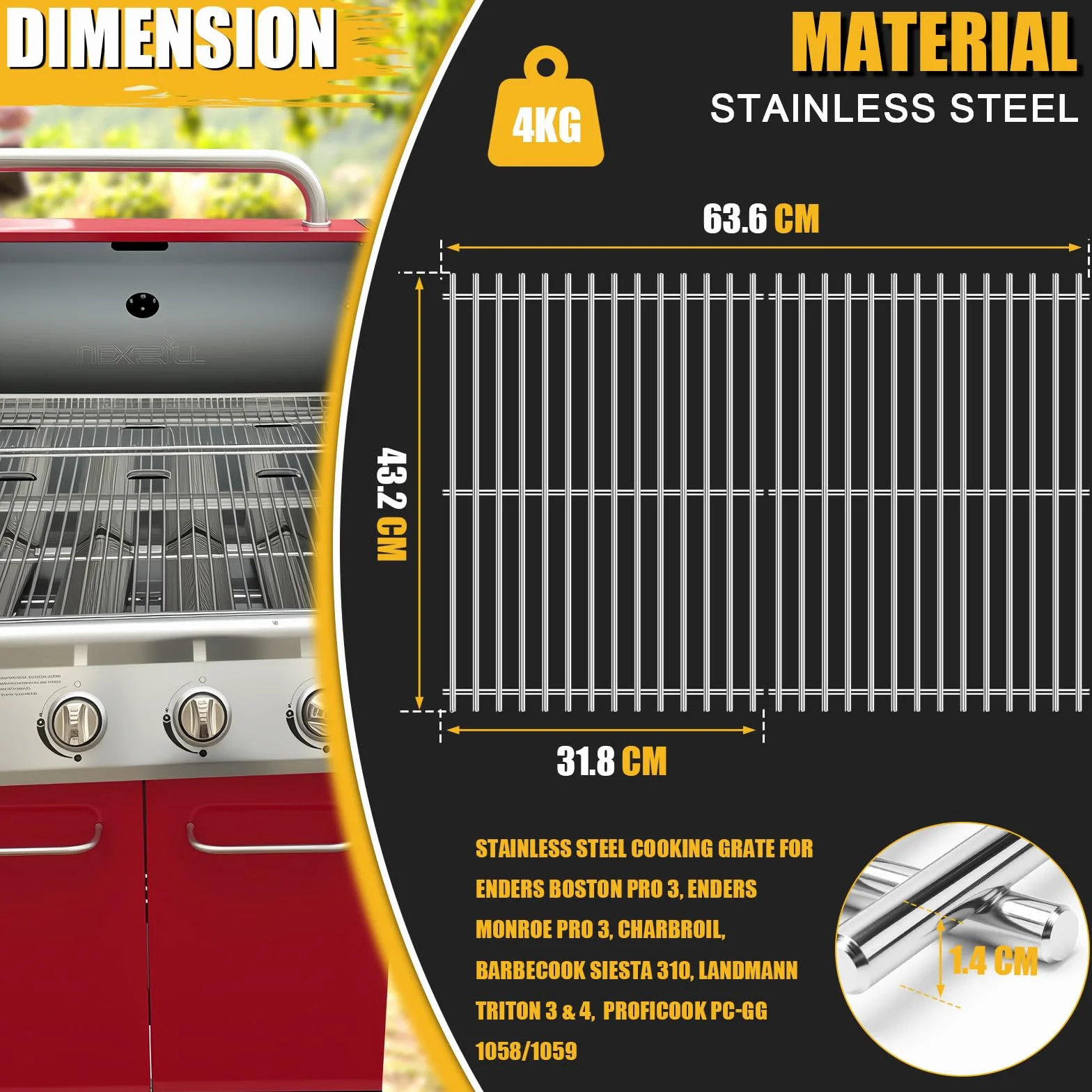 GFTIME Ruszty do grilla ze stali nierdzewnej, 43,2 x 31,7 cm, do Enders Boston 3 & Monroe Pro 3, Charbroil, Barbecook Siesta 310, Landmann Triton 3 & 4, Proficook PC-GG 1058/1059, części zamienne, 2