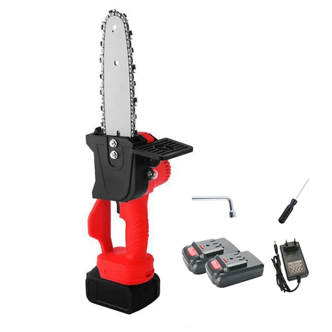 Mini piła łańcuchowa do wielokrotnego ładowania, 25 cm, litowa, mała elektryczna ręczna piła łańcuchowa, elektronarzędzia, przenośna bezprzewodowa piła ogrodowa do cięcia drewna gałęzi drzewa, (2 x baterie)