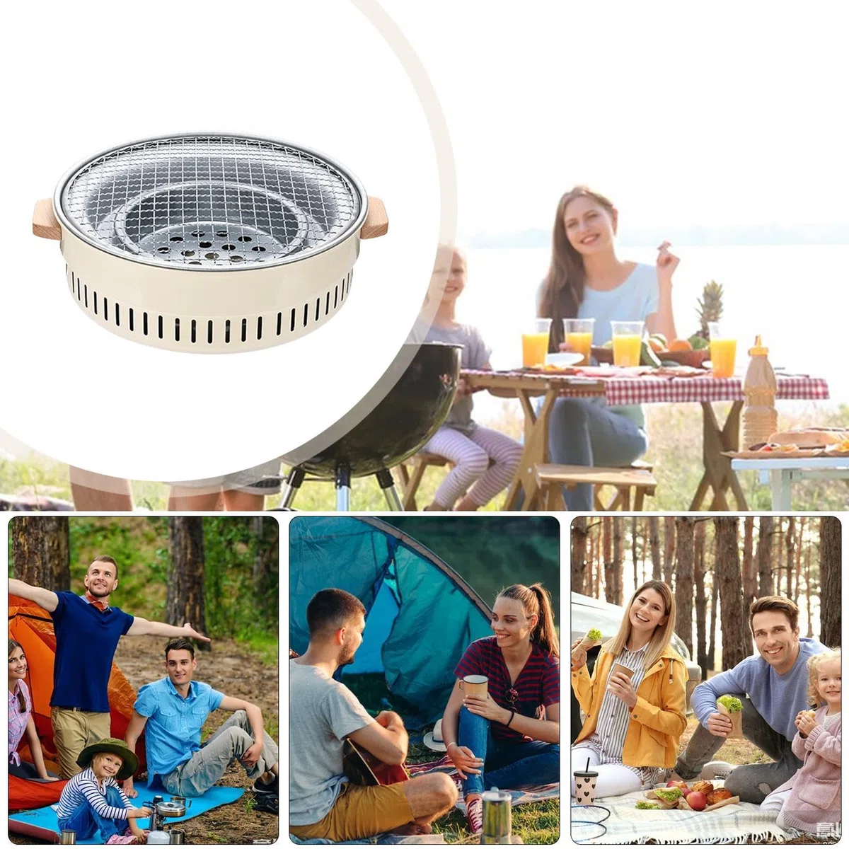 Przenośny 31.8 cm Chal koreański grill do użytku na zewnątrz i wewnątrz idealny do rodzinnych spotkań, grillowania mięsa i produktów do czyszczenia