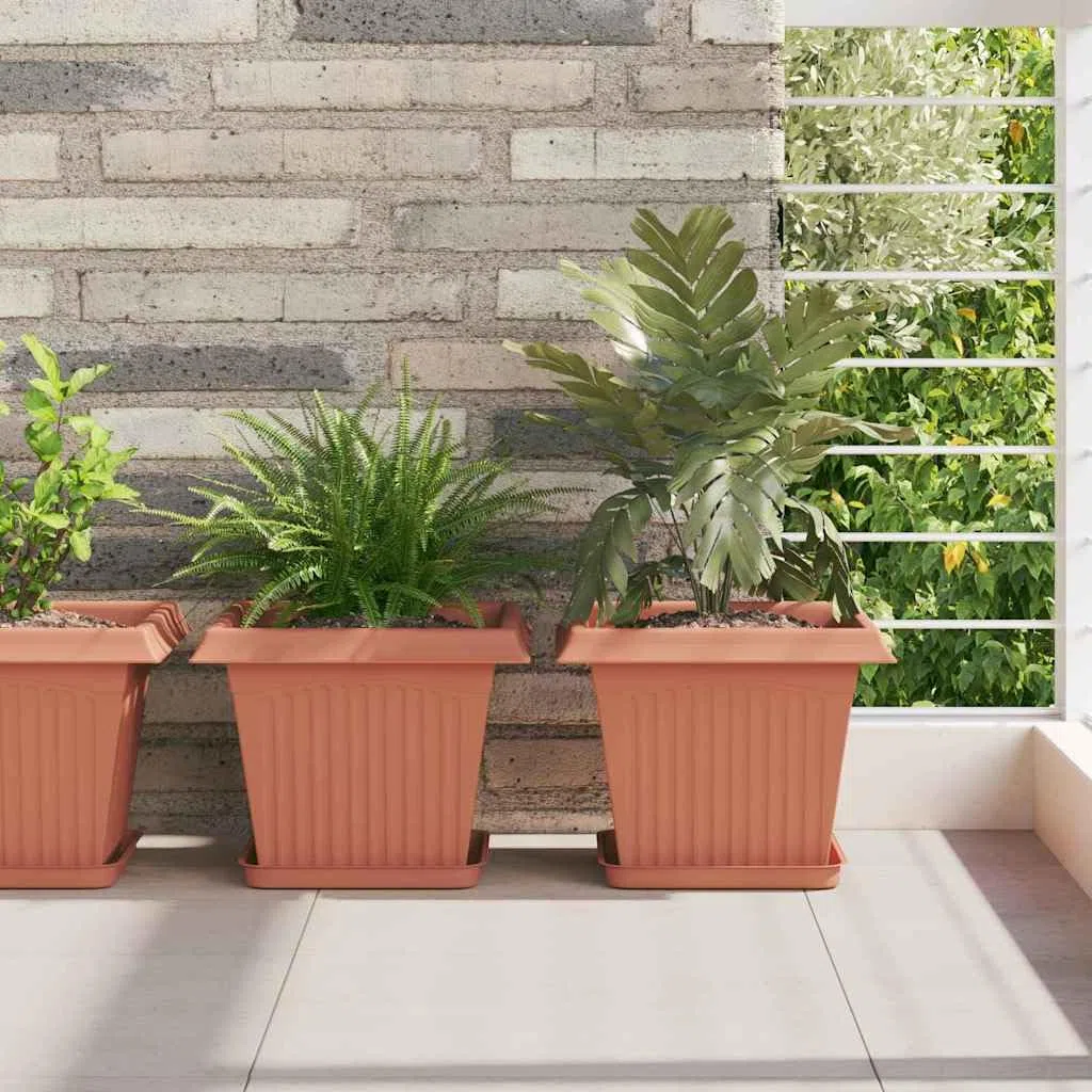 Hothingwell Doniczki na rośliny 24 szt. Czerwona cegła 28,5 x 28,5 x 22 cm | Wytrzymały plastik, otwory drenażowe, lekkie, na balkon taras wewnątrz na zewnątrz