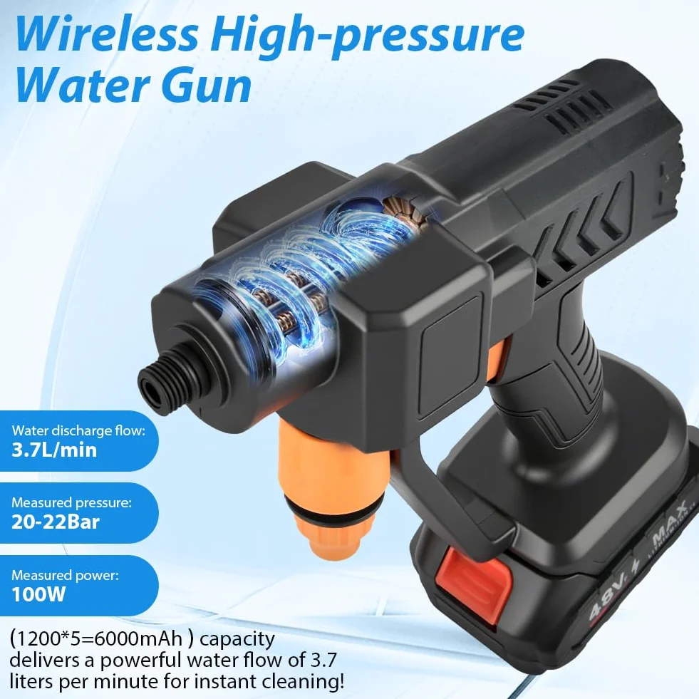 Bezprzewodowa myjka wysokociśnieniowa 6 w 1 2 baterie 6000 mAh wąż 5 m