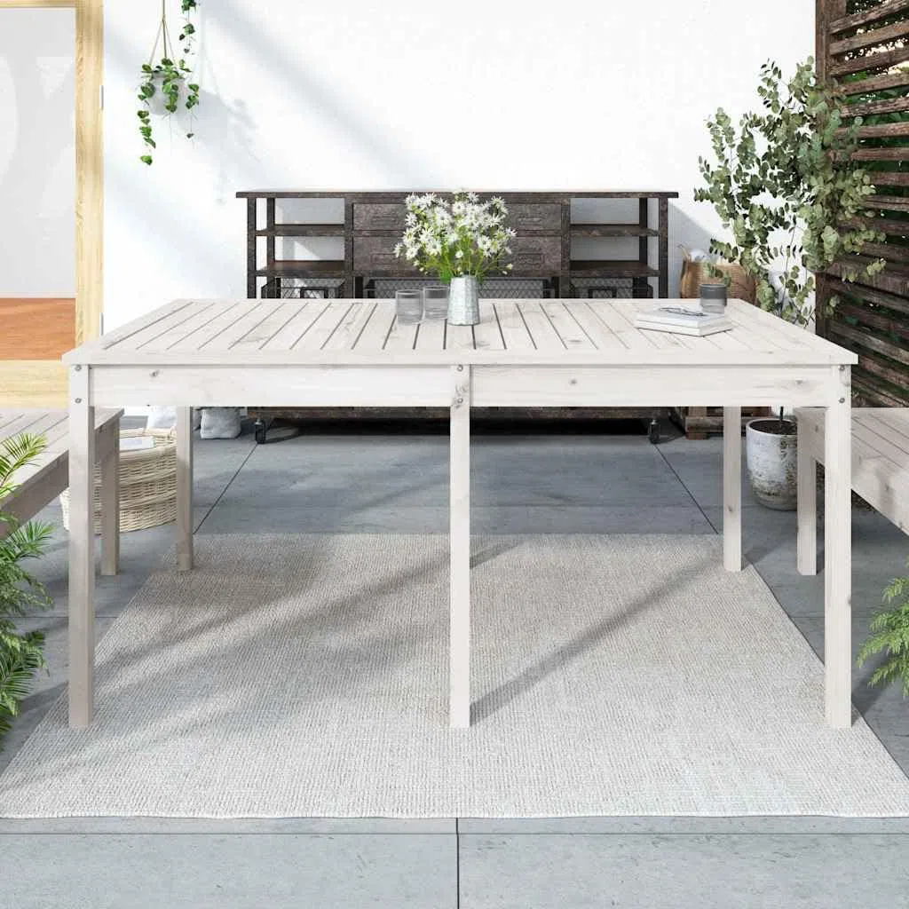 Stół ogrodowy biały 159,5 x 82,5 x 76 cm lite drewno sosnowe | Wytrzymały blat stołu, stabilna rama drewniana, na taras i balkon, instrukcja montażu w zestawie