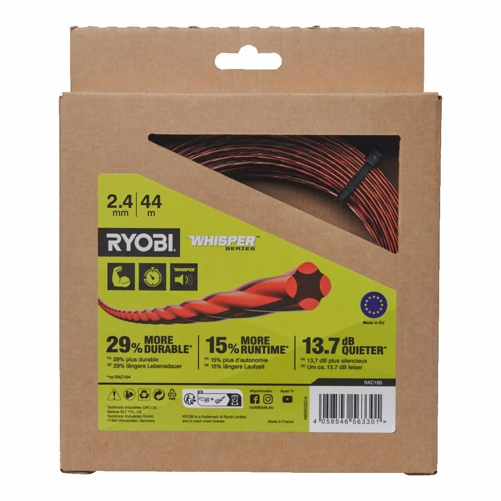 RYOBI - Drut tnący Whisper 2,4mm x 44m - RAC180 - do podkaszarek RY18BCX26A, RY36BCX30A...