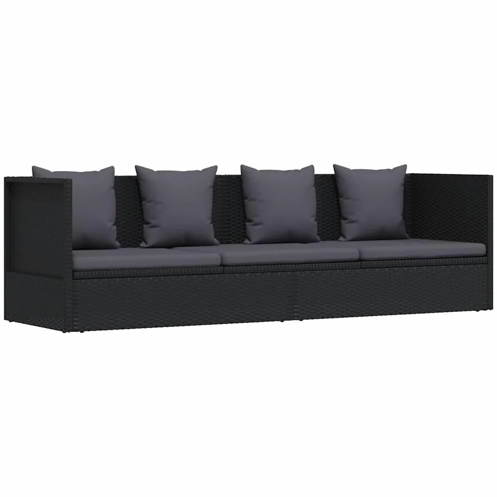 vidaXL Sofa ogrodowa z poduszkami polirattan czarna