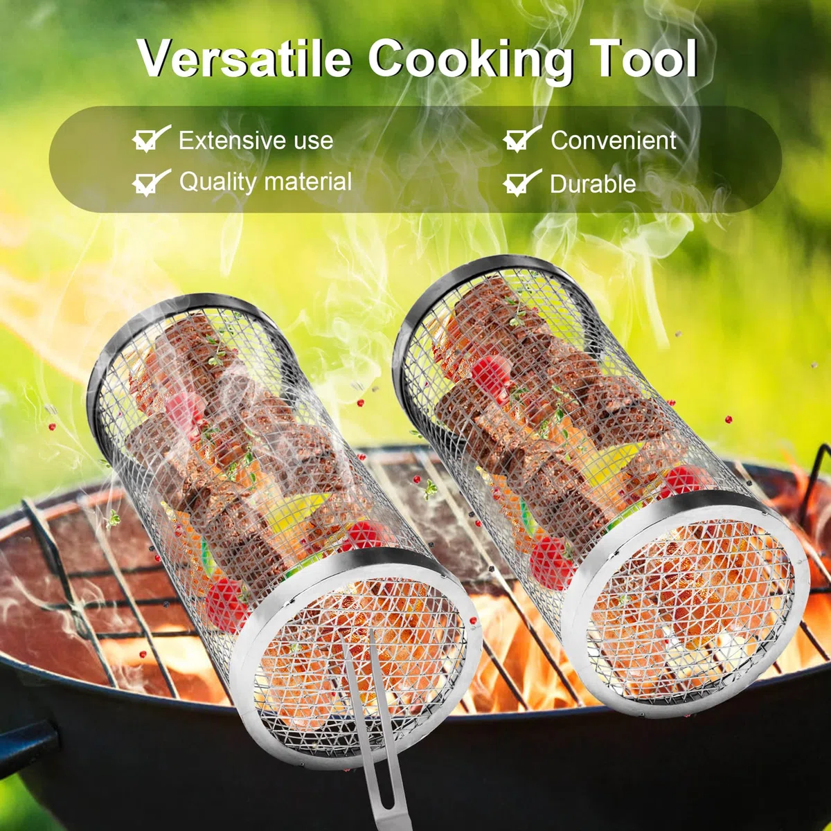 Koszyk do grilla okrągły ze stali nierdzewnej, na zewnątrz grill ze stali nierdzewnej kosz na ognisko grill kratka kemping piknik naczynia kuchenne, akcesoria do grillowania, L, 4 szt