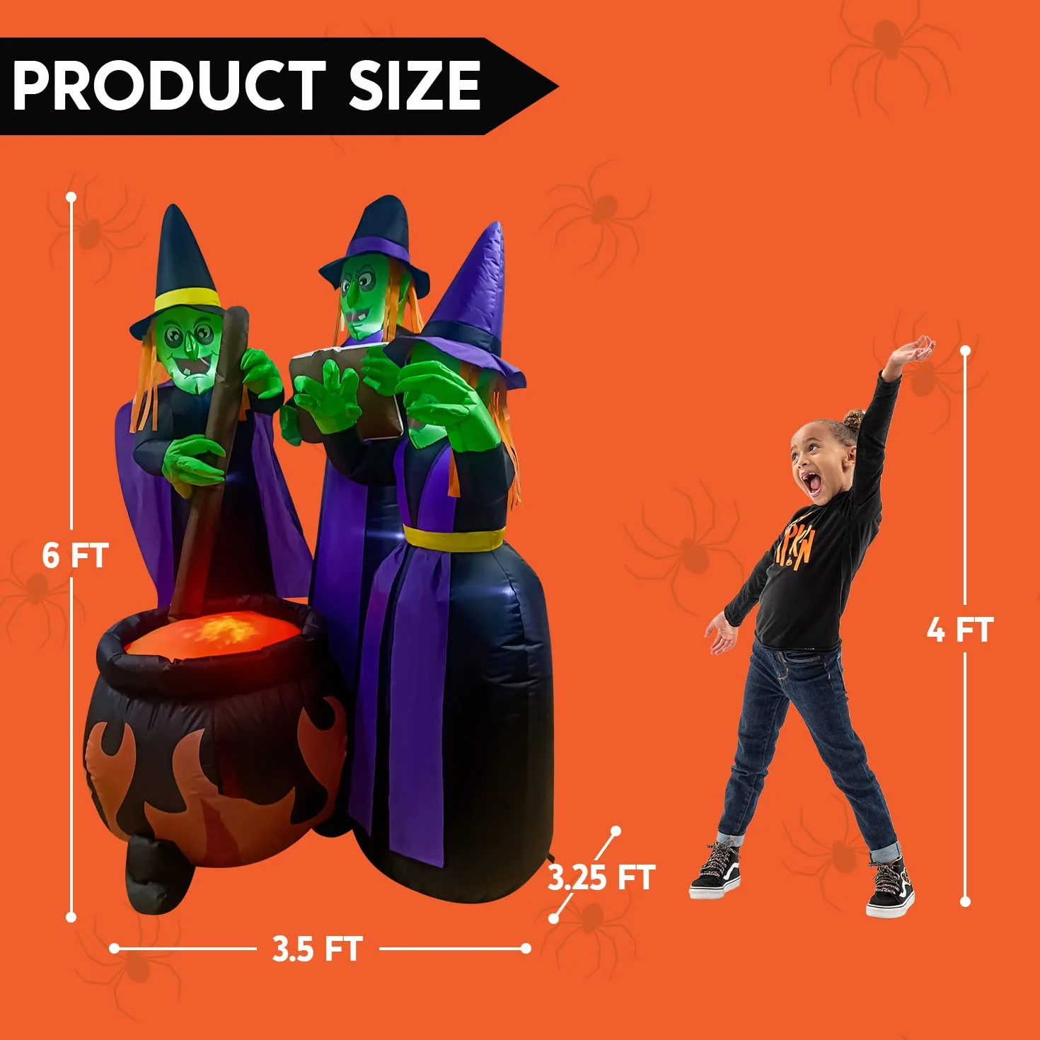 Joiedomi 183 cm Wysoka Nadmuchiwana Dekoracja Halloween Trzech Wiedźm Przy Kotle z Płomieniem Świetlnym Nadmuchiwana Dekoracja Dworu Rozdmuchiwany Dekoracyjny Koteł z Wbudowanymi Diodami LED na