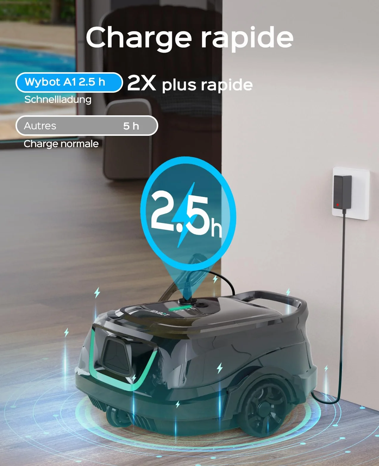 WYBOT Akumulator robota basenowego A1 z podwójnym systemem filtrów 100 m² bezprzewodowy odkurzacz basenowy
